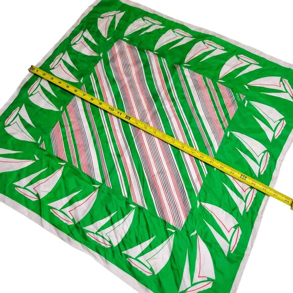 Vintage Echo Silk Scarf Green Nautical Sailboat Print Red Black Stripes As-Is - Picture 15 of 16